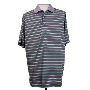Footjoy Prodry Mens L Gray‎ Stripe Polyester Golf Polo Short SS